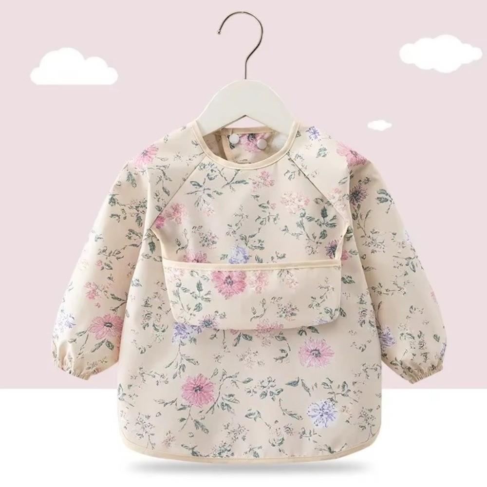 Adjustable Toddler Long Sleeve Apron Soft Baby Rice Pocket Smock Child Feeding Bib Meal Eating