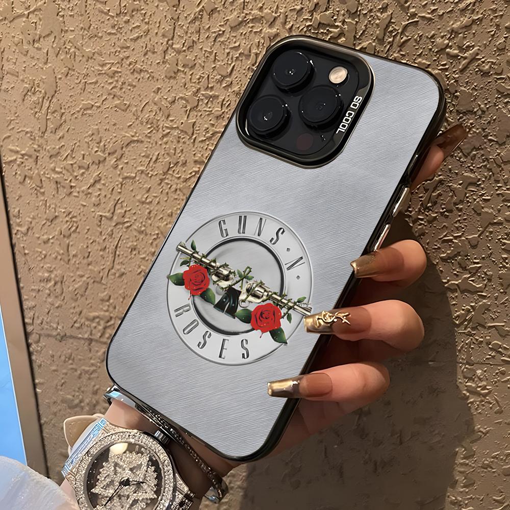 Чехол для телефона G-Guns N Roses Для 17 Pro Max IPhone 16 Pro Max 15 14 Plus 12 13 X XS Max 11 Цветная серебристая крышка