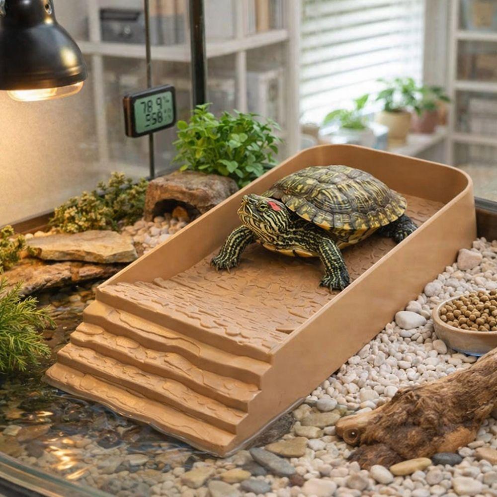 Пластиковая поилка для рептилий с пандусом, квадратная кормушка для черепах, многофункциональная лестница, купальня, для всех сезонов