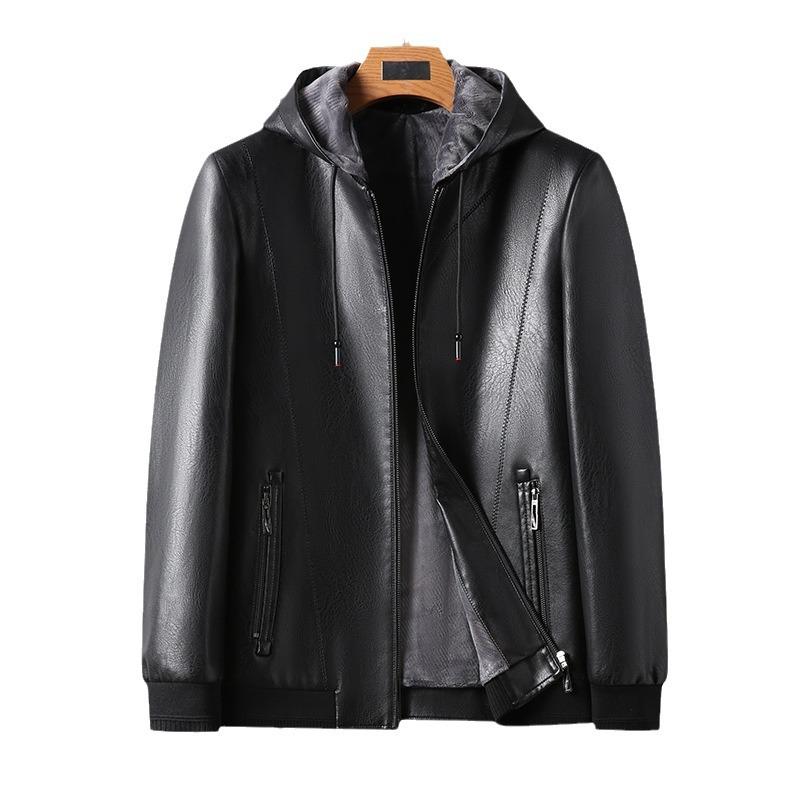 Кожаная куртка мужская средняя и длинная флисовая утолщенная съемная шапка кожаная куртка куртка меховая интегрированная кожаная куртка мужская куртка