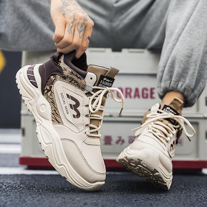 Мужская обувь осень новая мужская кожаная обувь для отдыха на открытом воздухе средней высоты спортивная обувь на платформе универсальная модная обувь