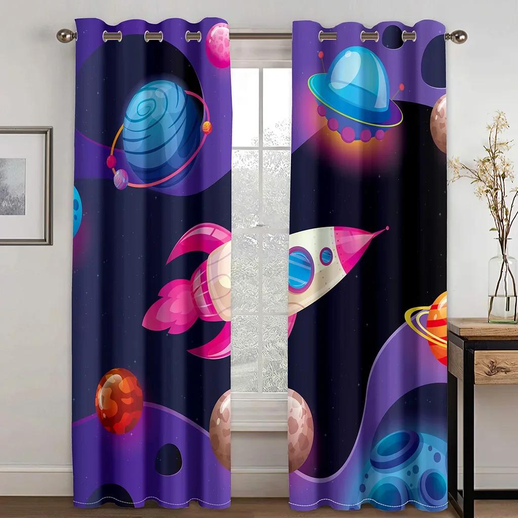 Мультяшный инопланетный космический корабль астронавт Вселенная Драпировки Светофильтрующие Шторы для Окна для Детей Мальчика Девочки Младенца Гостиная Спальня