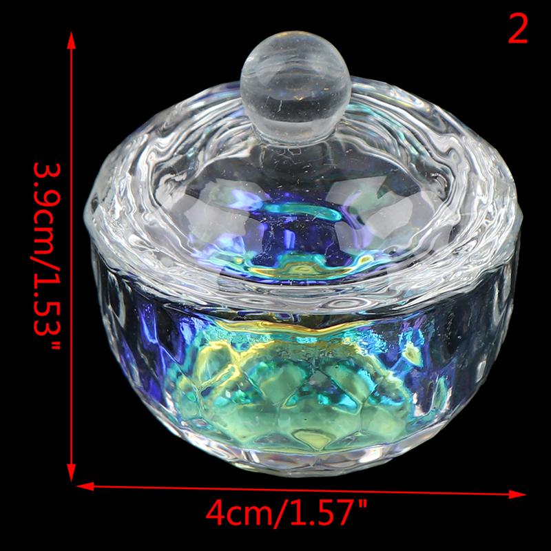 1Pcs Rainbow Crystal Clear Acrylic Liquid Dish Tappen Dish Glass Cup With Lid Bowl For Acrylic Powder Monomer Nail Art Tool