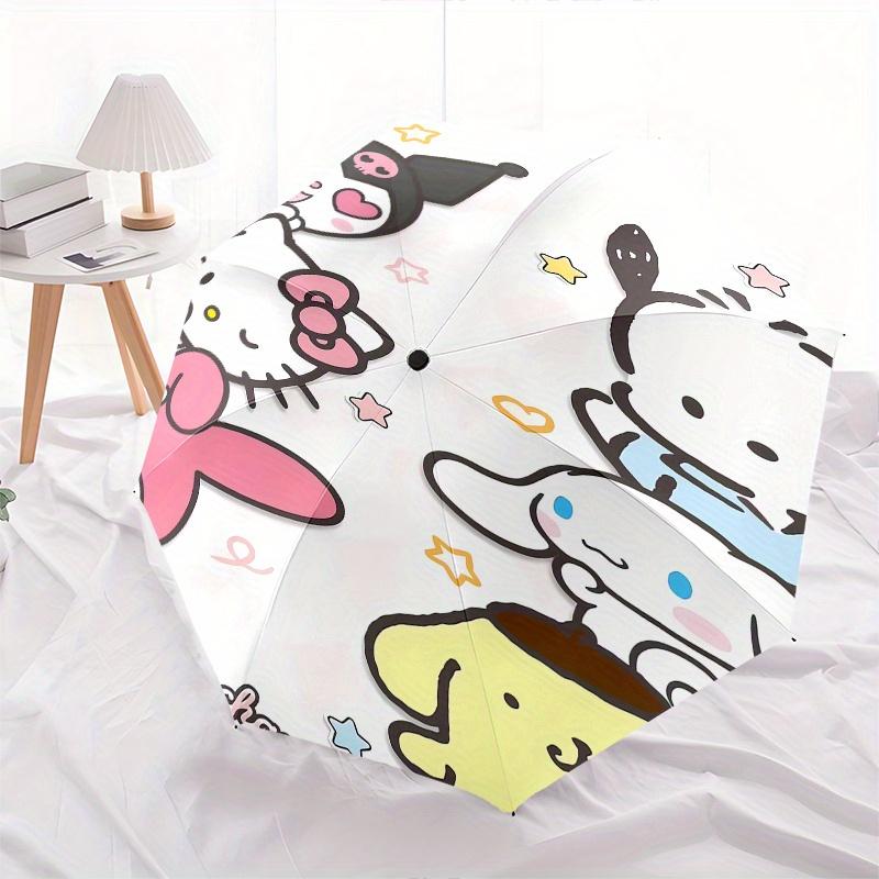 Hello Kitty,Sanrio Characters Automatic Folding Umbrella-Simple 8-Rib Design, Bright Cartoon Pattern, Durable Iron Frame, Suitable For Trave