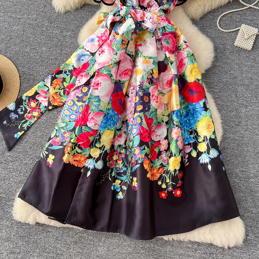 Франция Элегантный Винтаж Дворцовый Вечернее Платье Женщин Сетчатый Принт Пояса Оборками Длинное Вечернее Платье Женщин Повседневная Праздничная Одежда Новинка