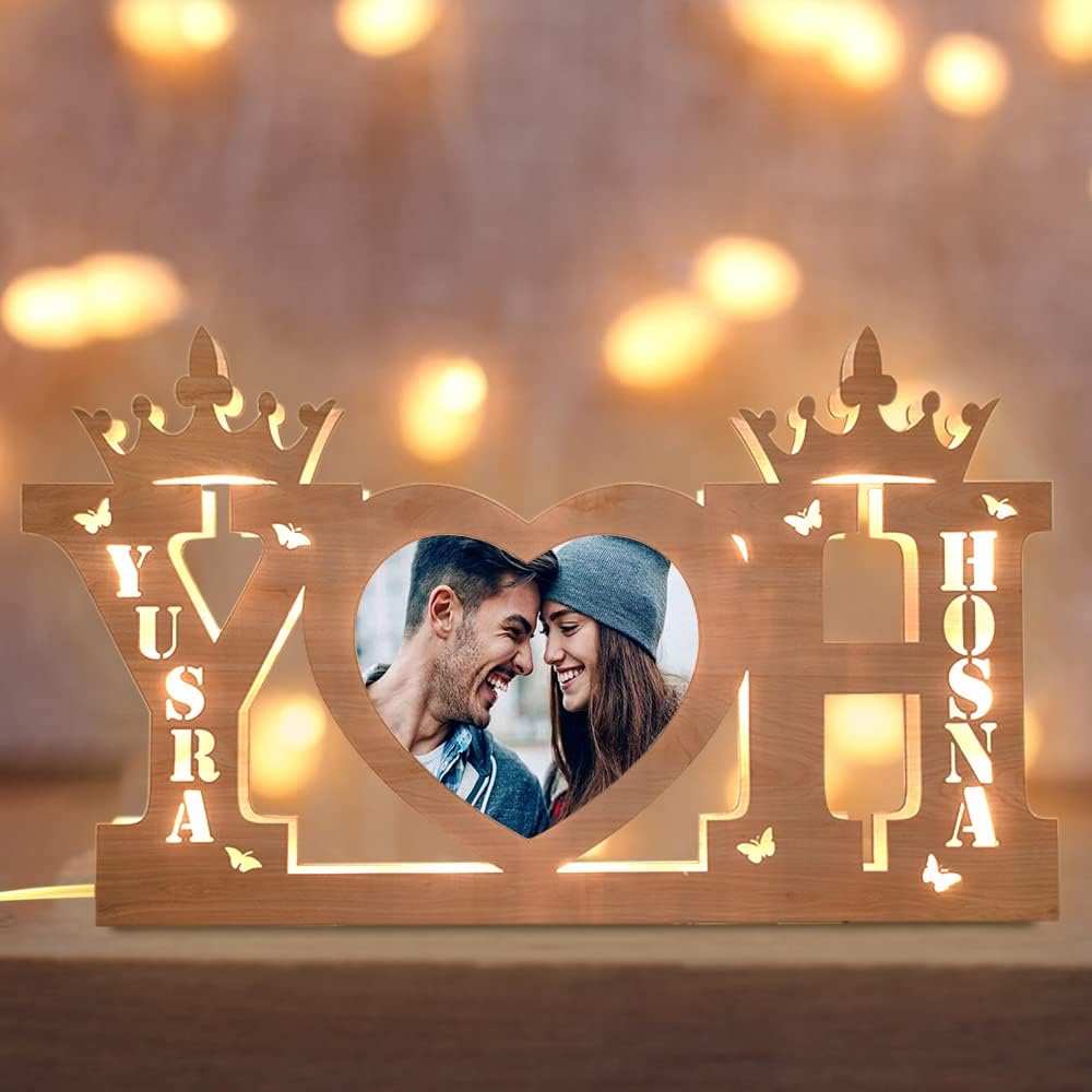 Персонализированная лампа с буквами фамилии, акриловый подвесной настенный светильник, светодиодная лампа с фотографиями и именами для спальни, гостиной (Коричневый свет - полный