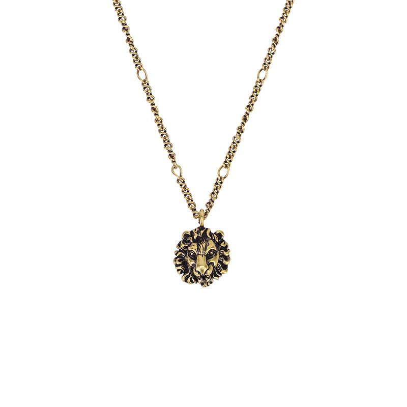 Gucci Lion Head Vintage Fashion Jewelry Shiny Metal Necklace Unisex necklace Gold 410673-I4600-8233