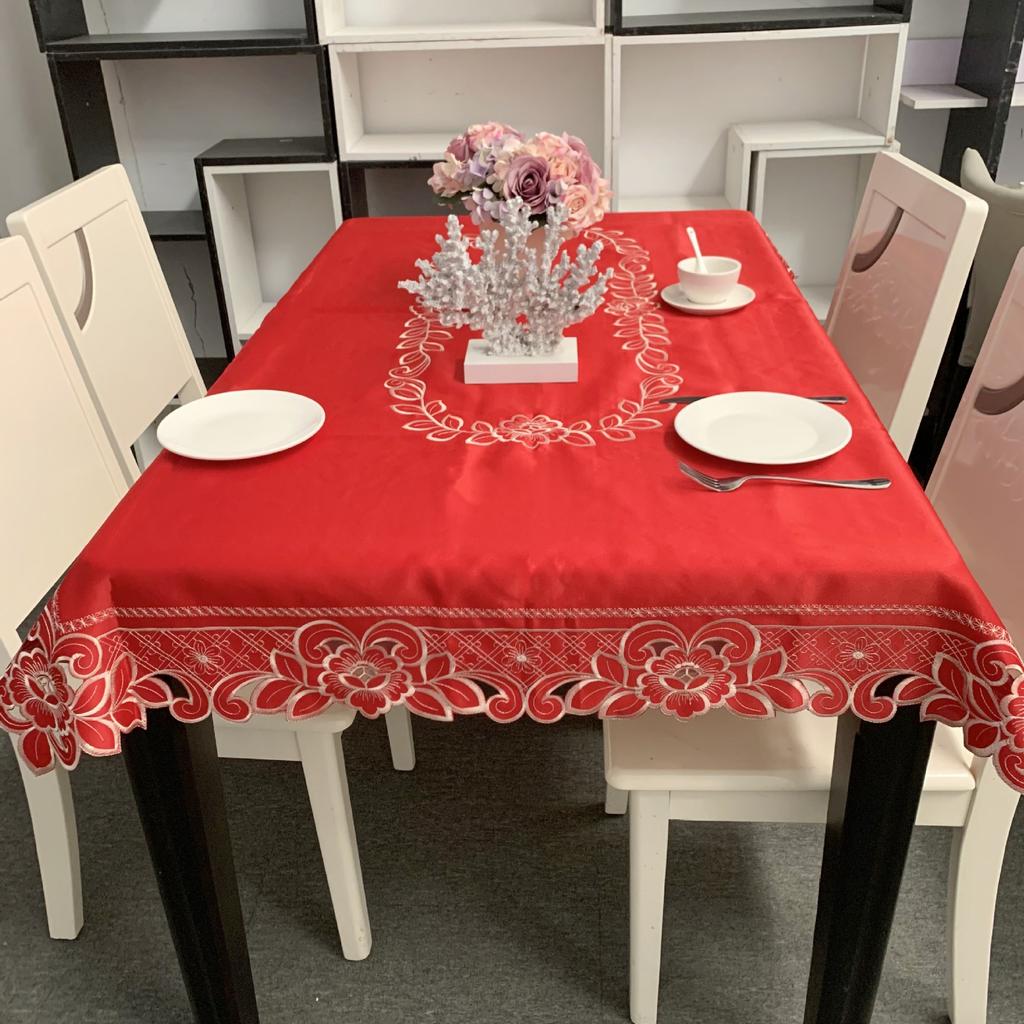 Red Tablecloth Wedding Festive Decoration Polyester Embroidered Tablecloth Coffee Table Tablecloth