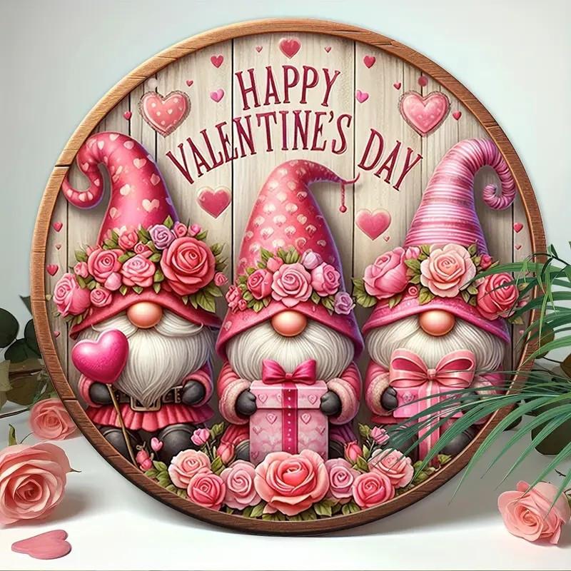 1pc Valentine's Day Gnome Wooden Sign, 7.87" X 7.87" - Rustic Wall Art Decor, Welcome & Wreath Sign, Gift for Friends, Versatile Indoor & Outdoor Dec