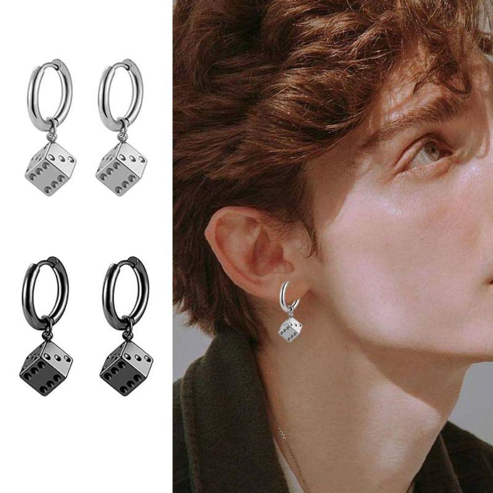 Cube Ear Clip for Men Hook Piercing Ear Jewelry Accessories Titanium Steel Earrings Boy Gift