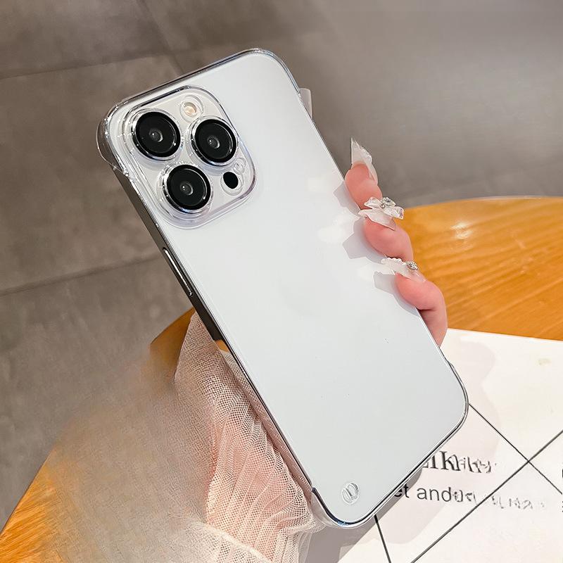 Гальванизированный безрамочный чехол для телефона, Подходит для iPhone16, Apple 15pro, Прозрачный защитный чехол, Полностью закрывающий 14 объективов