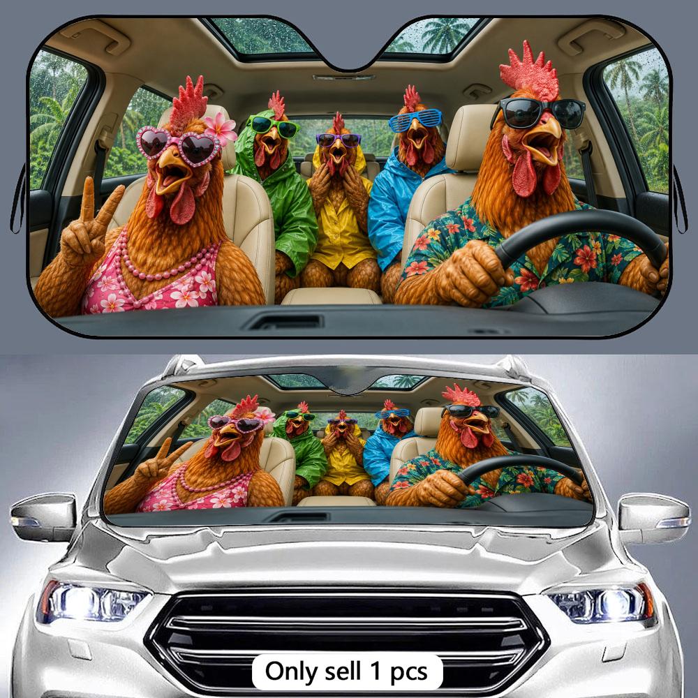 The rooster is driving Sun Visor Foldable Aluminum Foil Car Windshield Sun Shade - UV Protection & Heat Insulation Visor