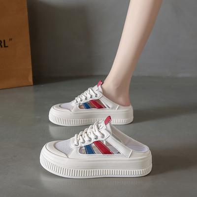 CRLAYDK женские кроссовки с открытыми плечами, сетчатые мюли с открытой спиной, низкие прогулочные туфли на платформе для лета, белые повседневные туфли Clipper