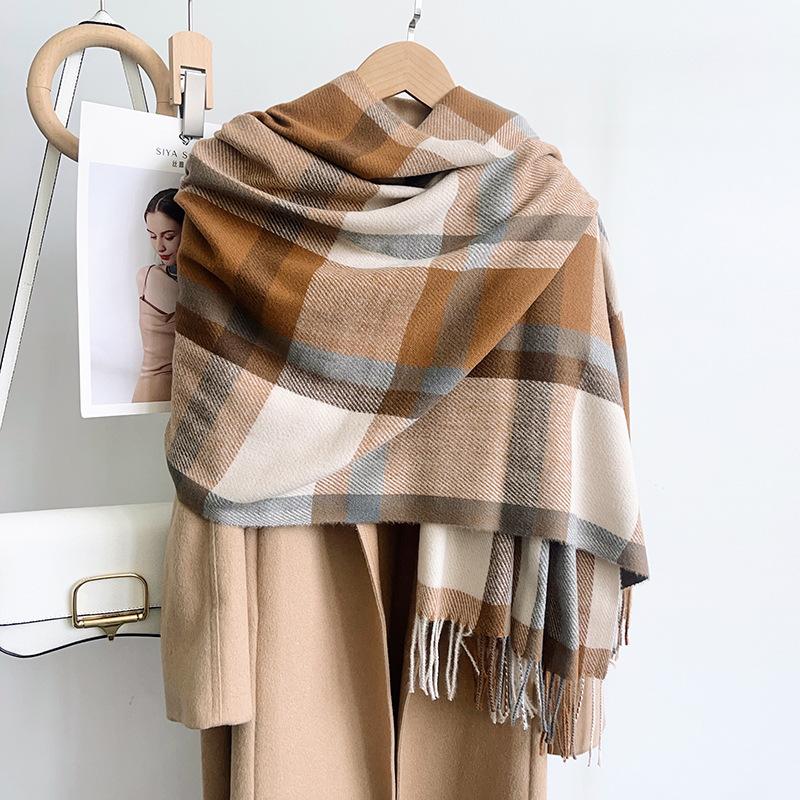 Women S Blue Plaid Faux Cashmere Scarf Warm Neck Wrap For Winter