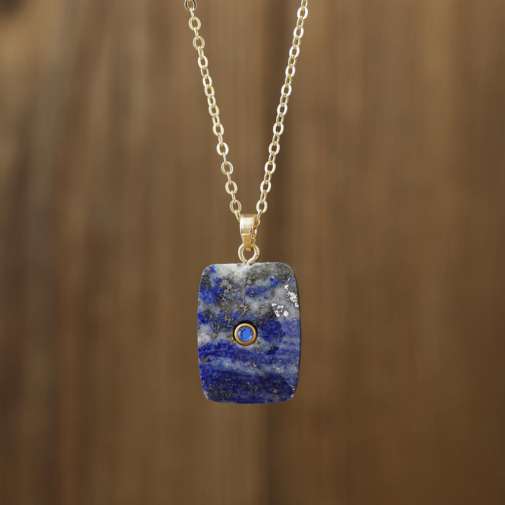 Luxury exquisite fashion natural stone geometric pendant necklace real gold electroplating chain collarbone chain couple gift jewelry manufacturer