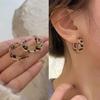 New Trend Leopard Acrylic Hoop Earrings for Women Girl Retro C-Shaped Twist Elegant Stud Earings Fashion Zircon Accessories