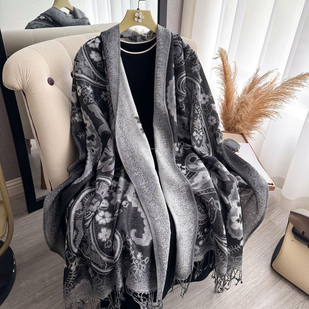 Ethnic Style Imitation Cashmere Scarf Travel Outside with Warm Scarf Retro Cape Fringed Cloak