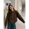 Осенняя куртка женская коричневая свободная простая на молнии куртки офисной леди с длинным рукавом винтажная элегантная женская короткая куртка