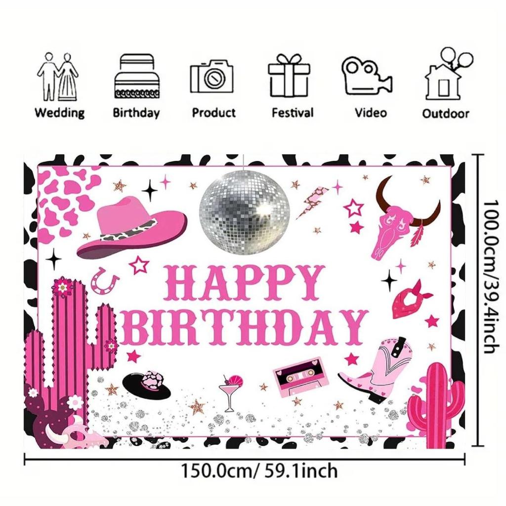 2D plane 1 piece of background fabric with cactus cowboy hat and boots pattern suitable for western-themed parties
