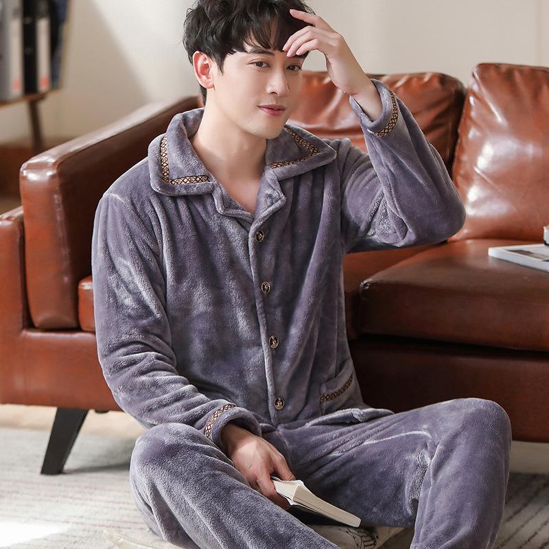 Winter New Men Can Wear Pajamas Coral Fleece Pajamas Men'S Thickened Flannel Loungewear