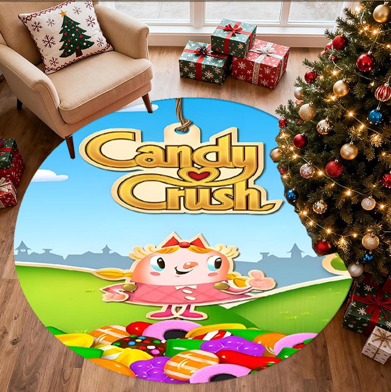 Candy Crush Saga Pattern Round Rug, Indoor/Outdoor Mat, for Picnic, Gameroom, Bedroom, Office, Living Room, Home Decor Carpet, Birthday Gift