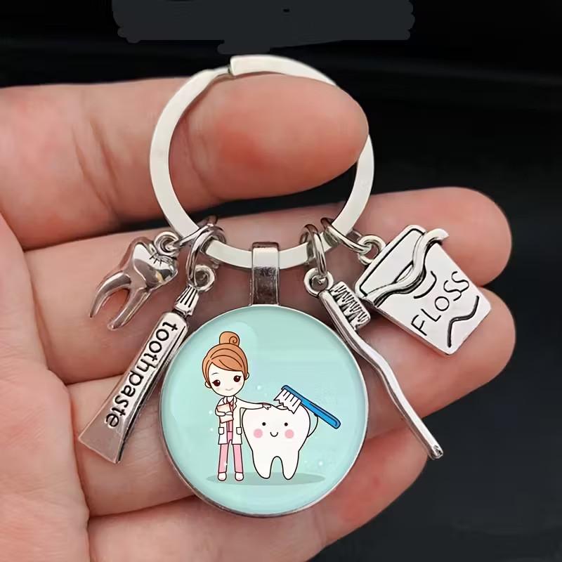 Care Dental Nurse Keychain With Medical Syringe And Stethoscope Gift Pattern