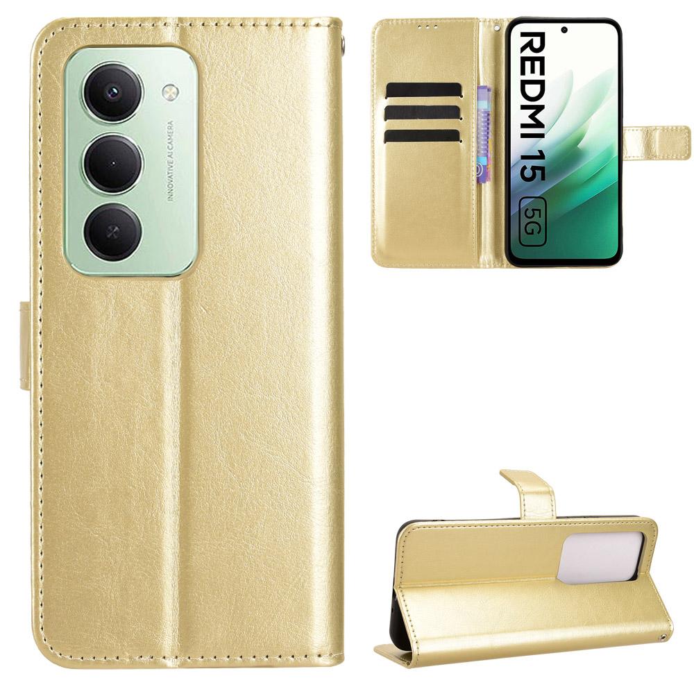 Для Xiaomi Redmi 15 5G (Глобальный) (169 мм) Чехол-кошелек для телефона из искусственной кожи с ремешком, с текстурой «Crazy Horse».