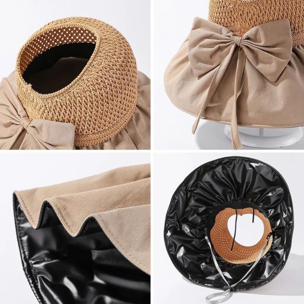 Плетеная пустая шляпа-панама с бантом, защита от солнца, виниловая, повседневная, с широкими полями, для пляжа