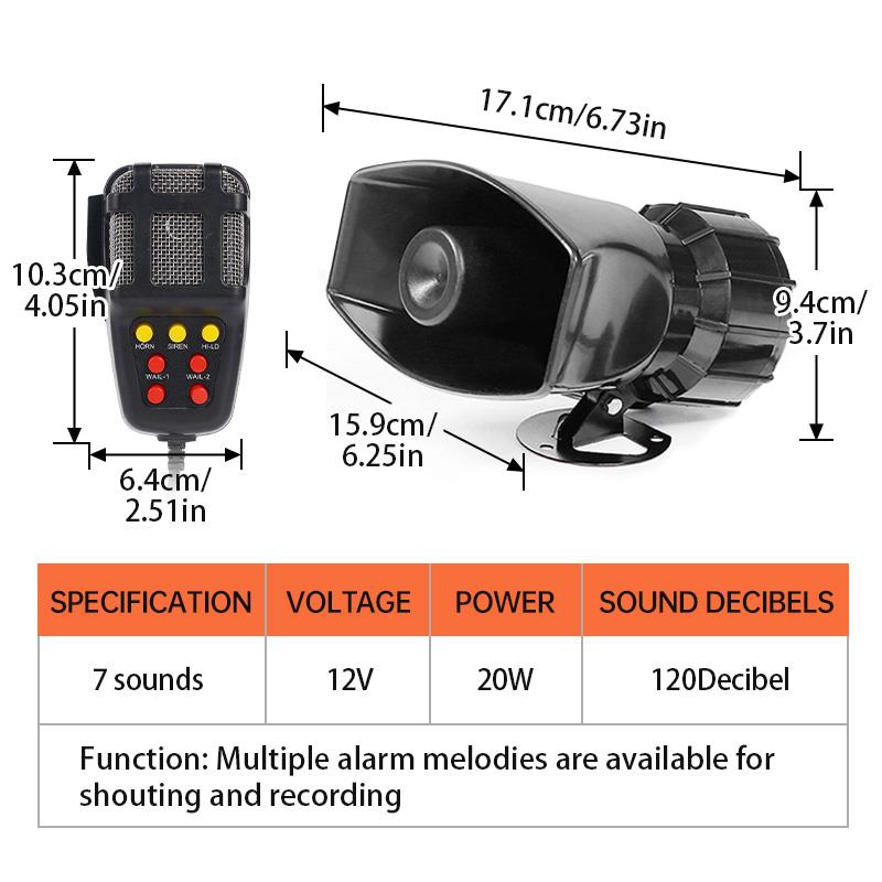 Автомобильный воздушный сигнал 12 В 7 звуков Супер громкий Многоцелевые динамики Громкий автомобильный сигнал Мегафон Предупреждающая сигнализация Полицейская пожарная сирена Динамик