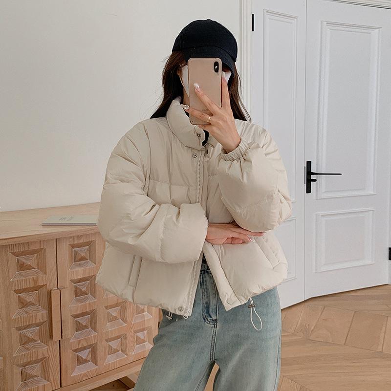 Зимняя короткая хлопковая куртка женская большого размера модная темпераментная воротник однотонная куртка
