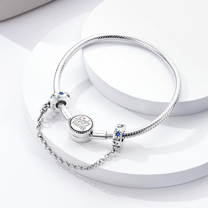 Plated 925 Silver Sun Moon Star Openwork Safety Chain Charms Fit 925 Charms Bracelet Beads Jewelry Gifts for Women