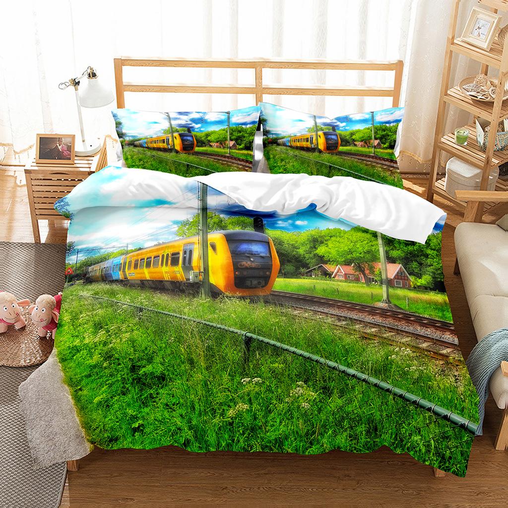 Пододеяльник с рисунком из мультфильма «Поезд» для двуспальной кровати, односпальной кровати размера «king-size», полиэстеровое одеяло, комплект постельного белья с рисунком «Транспорт»