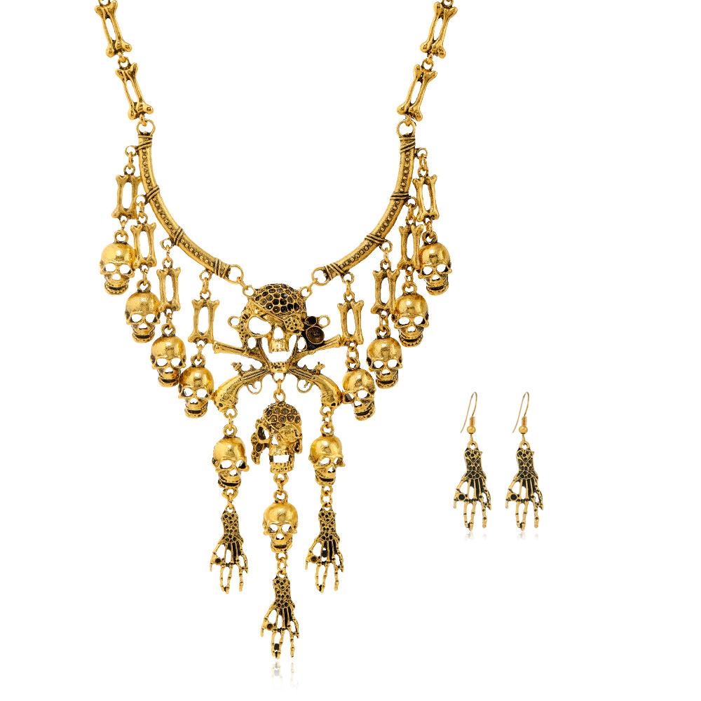 Ретро-ожерелье с преувеличенным черепом, серьги в виде руки призрака, комплект ожерелья