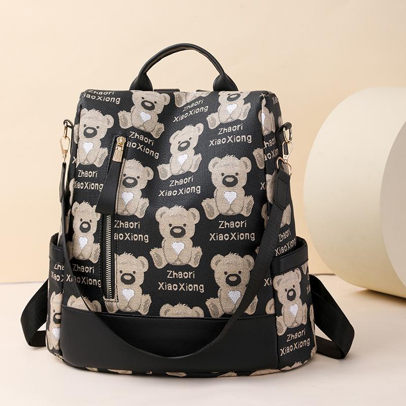 Кожаный рюкзак Женский рюкзак с принтом Дорожная школьная сумка большой емкости