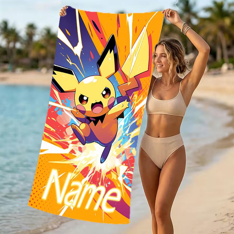 Customizable personalized beach towels Pokémon Pikachu themed designs.Suitable for the beach, yoga, sports;ideal as beach accessories
