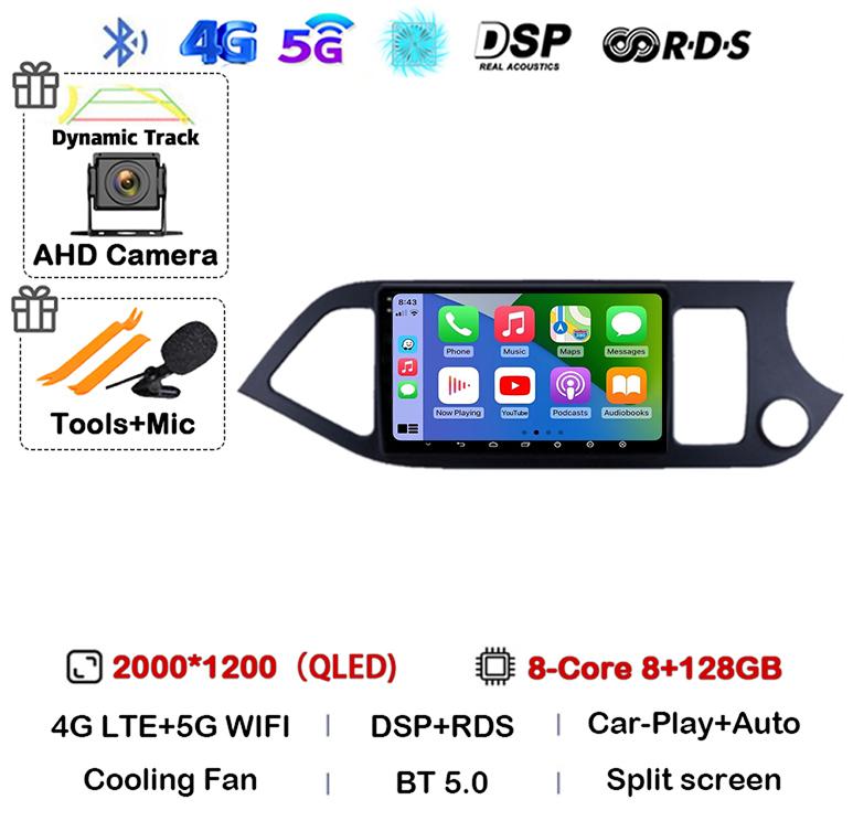 Android 14 WIFI+4G Carplay для KIA PICANTO Morning 2011 2012 2013 2014 2015 2016 RHD Car Radio GPS Multimidia Player Head Unit