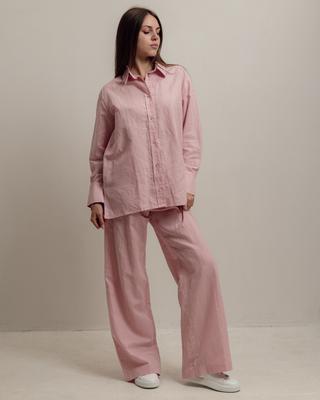 Костюм женский летний 1219 S розовый лен (рубашка, брюки)