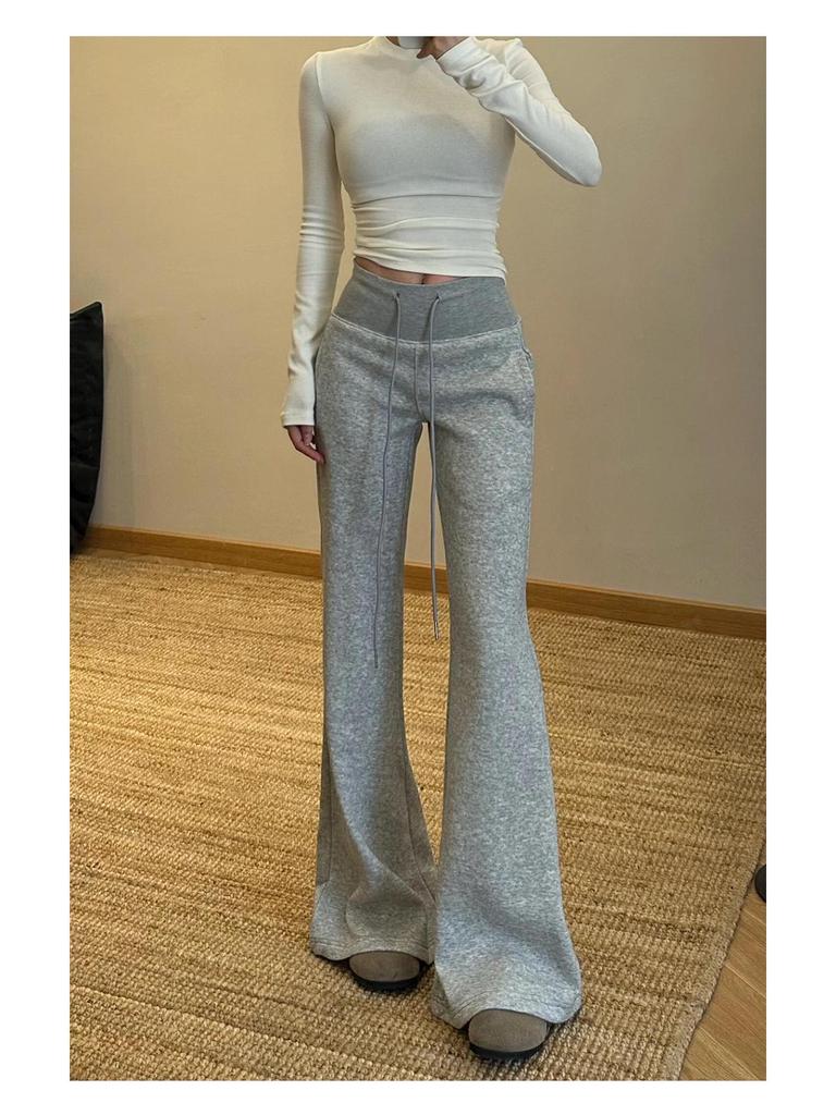 Women's Slim-Fit Pink Micro-Flared Yoga Pants - Versatile, Floor-Length Design