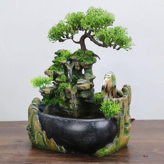 Simulation Resin Rockery Fake Tree Feng Shui Waterfall Humidifier Decoration