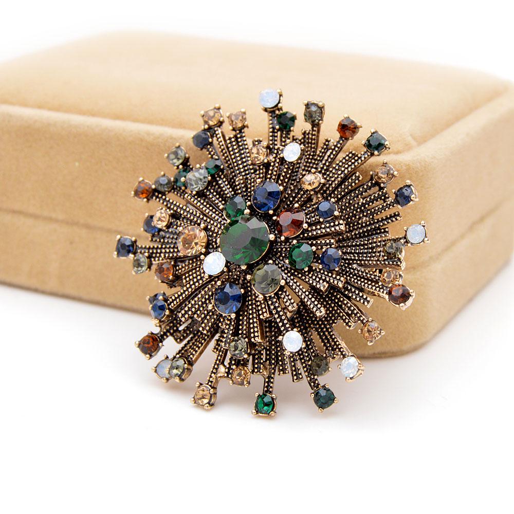 Rhinestone Vintage Flower Brooch Ladies Coat Elegant Brooch High Quality Jewelry Autumn Pin