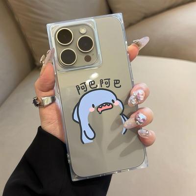 Прозрачный чехол с квадратной задней крышкой для защиты трубки для iPhone 11 12 14 Pro Max 16 ProMax 15 Plus 13, устойчивый к окислению, чехол с рисунком синего монстра