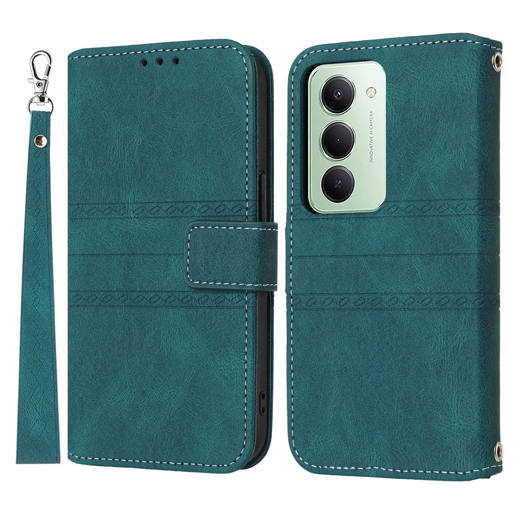 For Xiaomi Redmi 15 5G (Global) (169mm) Case Wallet Skin-Touch Leather Imprinted Phone Cover with Wrist Strap