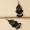 Черные кружевные серьги с павлином для женщин, серьги-капли с красными кристаллами и кисточками, этнические ювелирные изделия в стиле бохо, фестивальные аксессуары для вечеринок, женский подарок