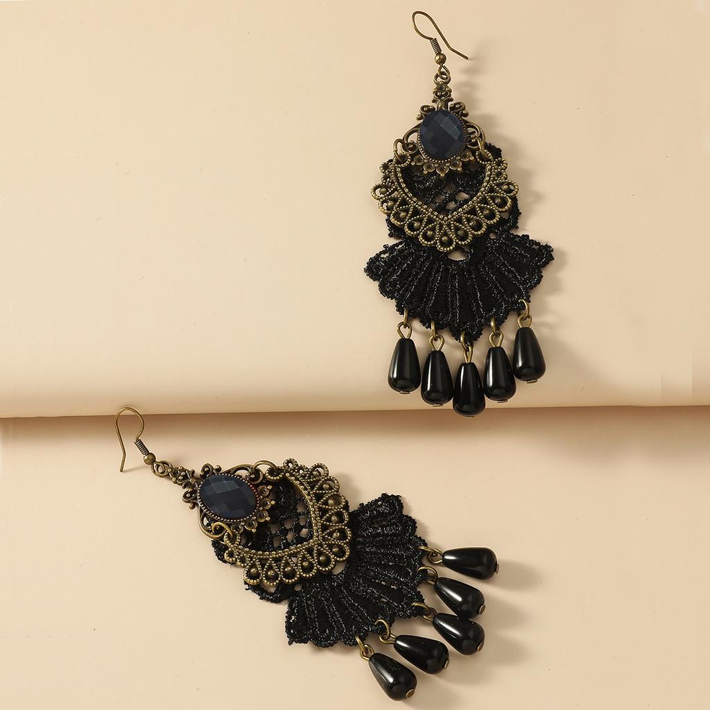 Черные кружевные серьги с павлином для женщин, серьги-капли с красными кристаллами и кисточками, этнические ювелирные изделия в стиле бохо, фестивальные аксессуары для вечеринок, женский подарок