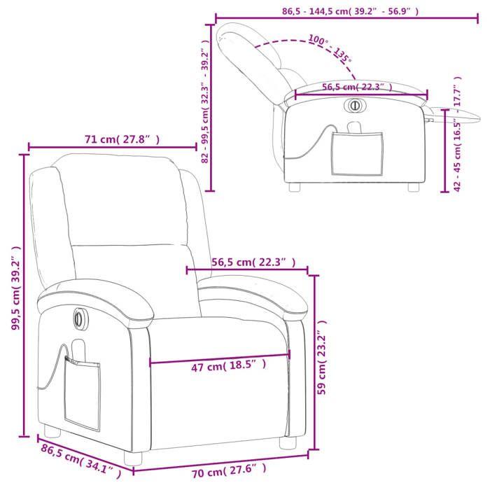 VidaXL Fauteuil de Massage Inclinable Électrique, Chaise de Relaxation avec Dossier et Repose-pied Réglables, Siège de 3204154