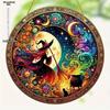 1pc Halloween Witch Stain Art Window Hanging Suncatcher Plaque Acrylic Round Wreath Decoration Indoor Outdoor Window Decora