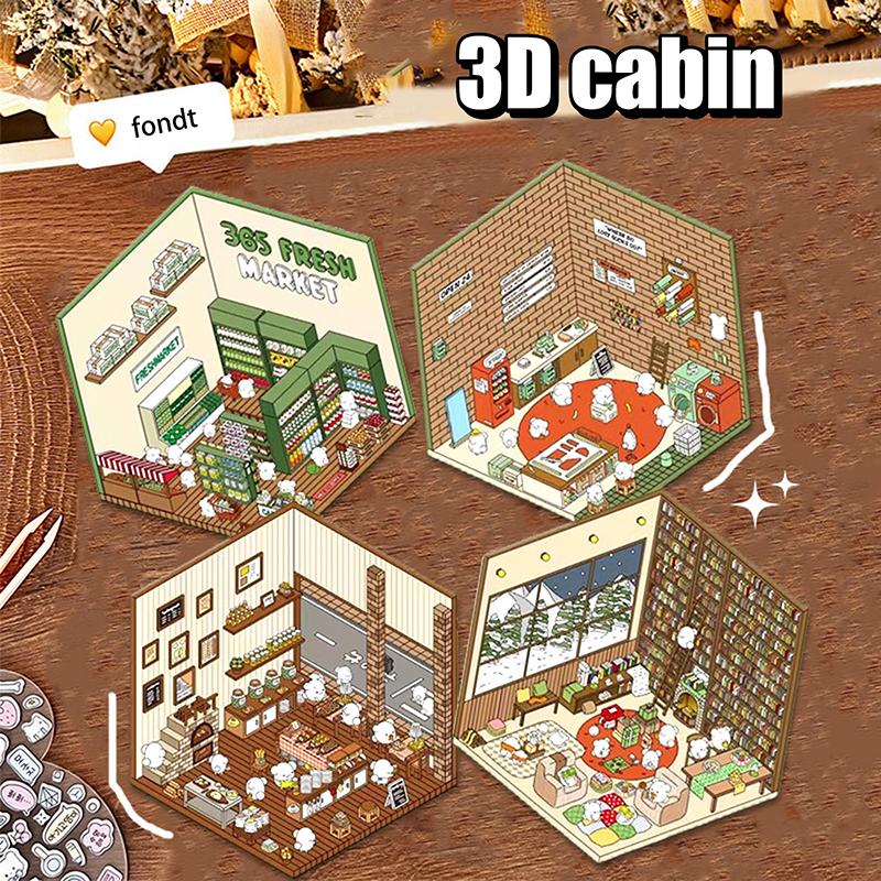 1 набор забавных наклеек для супермаркета, выпечки, милых корейских мультяшных сцен для взрослых и детей, снятие стресса, сделай сам, 3D-наклейки для дома