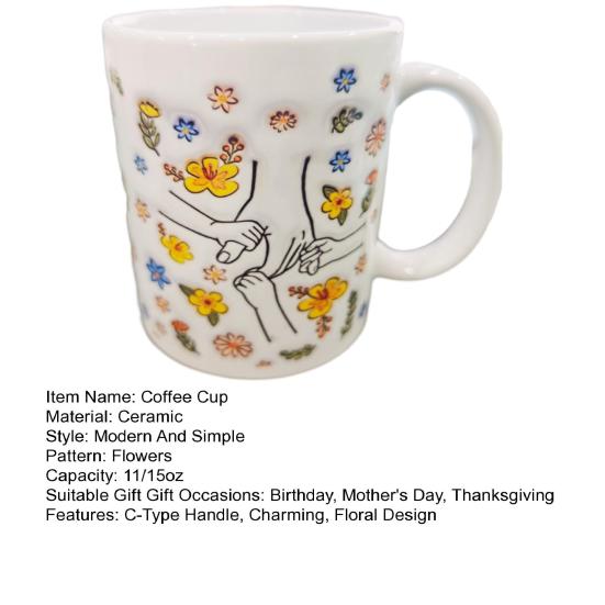 Керамическая кофейная кружка для мамы, цветочная кружка для воды 11/15 унций, ручка типа С, для питья