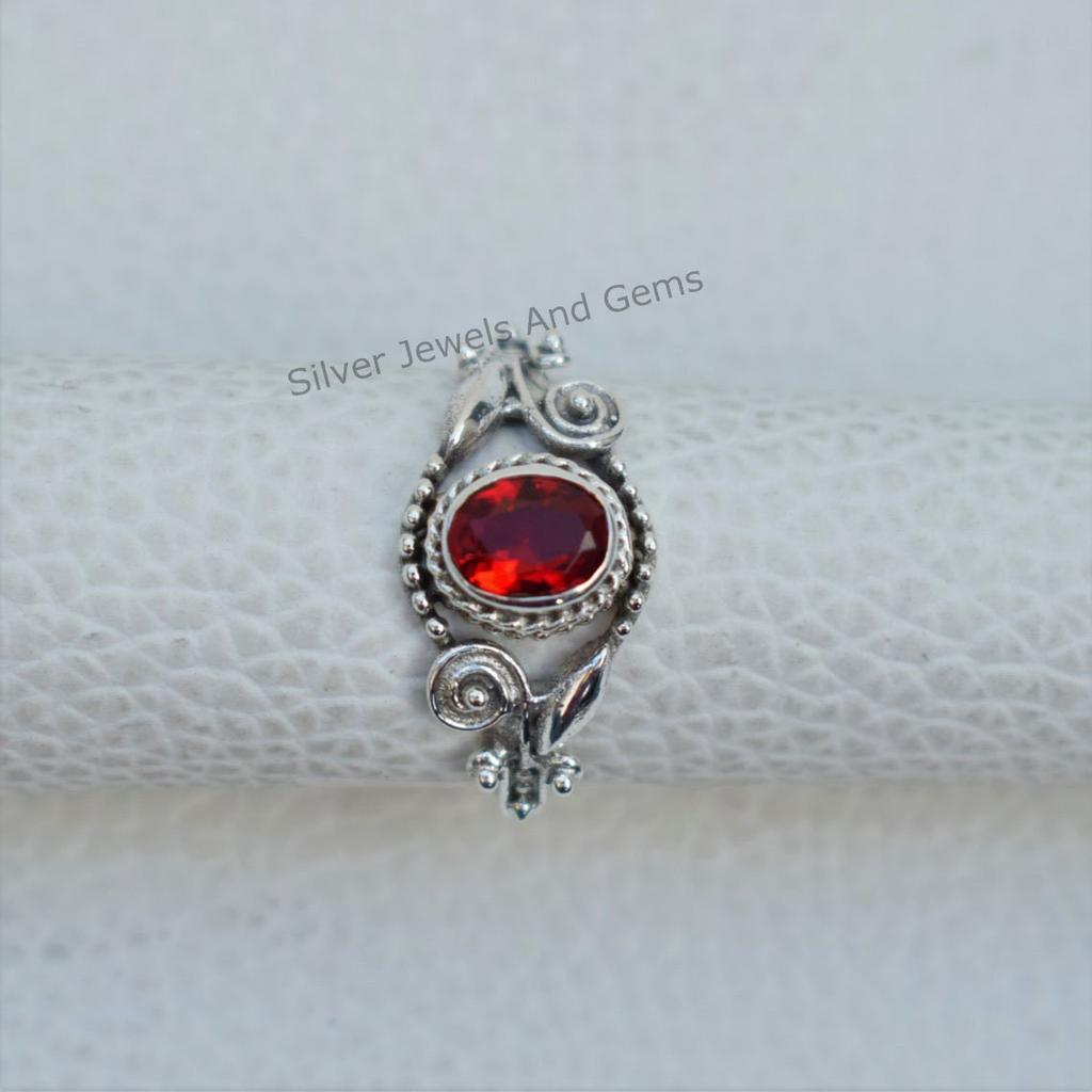 Oval Garnet Ring: Handmade 925 Sterling Silver January Birthstone Ring