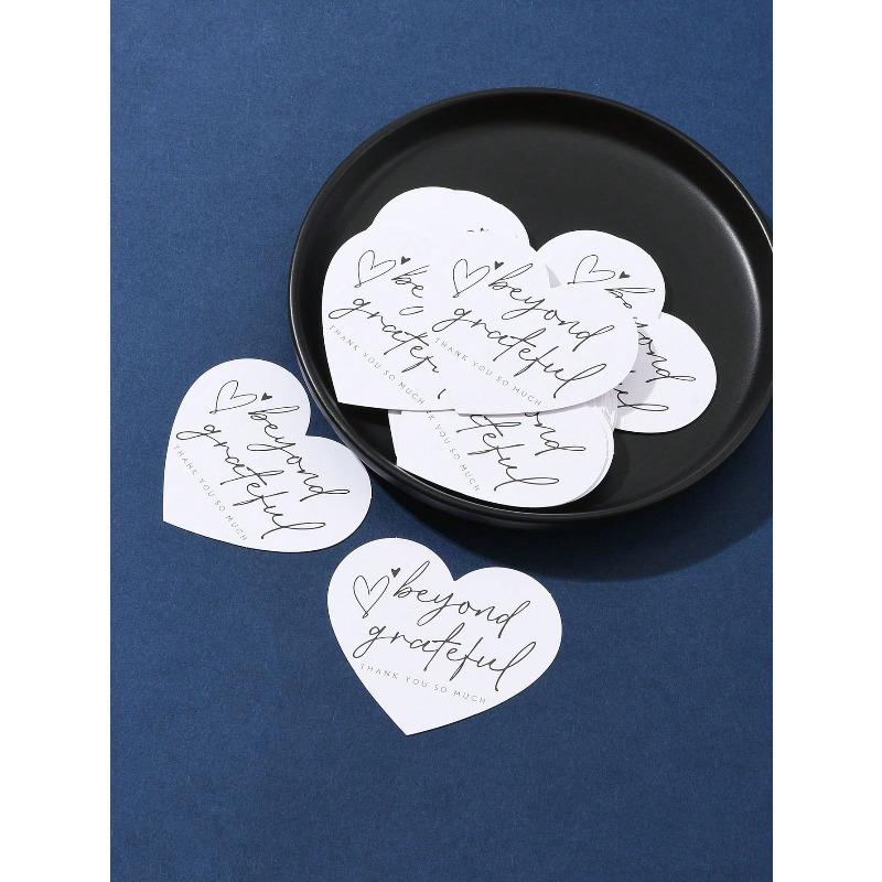 30Pcs/Bag Coated Paper Thank You Greeting Card, Heart with Word Thank You Pattern, 6x7cm